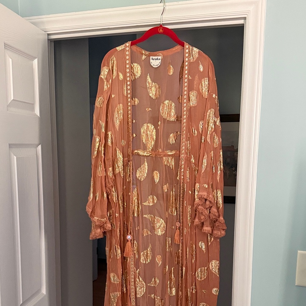 Arula Sheer Kimono with Gold Leaf Design